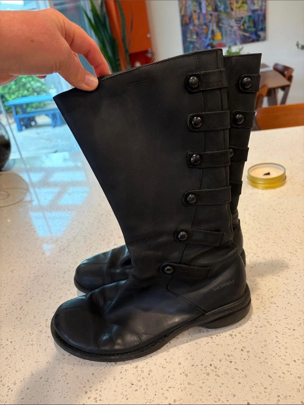 Merrell Black Leather Mid-Calf Button-Detail Boots